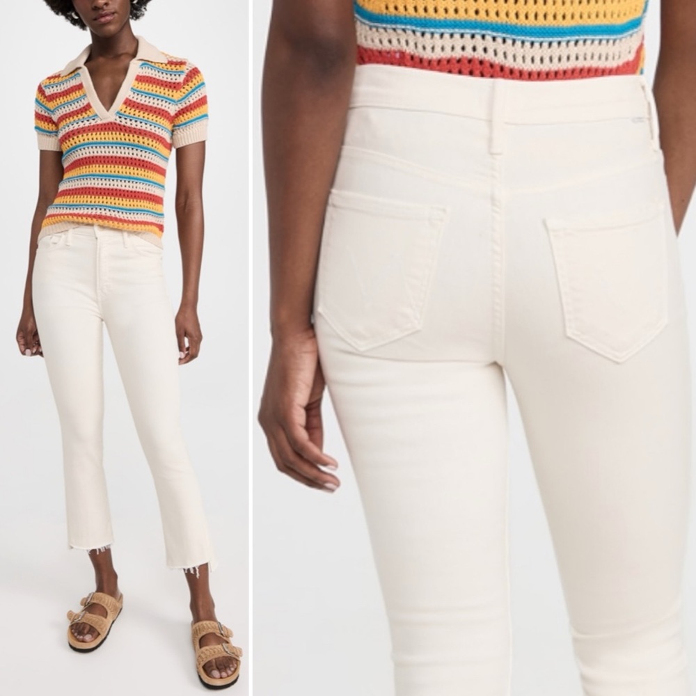 Mother The Insider Jeans Pant High Ankle Boot Step Hem Fray Cream Chalk It Up 30